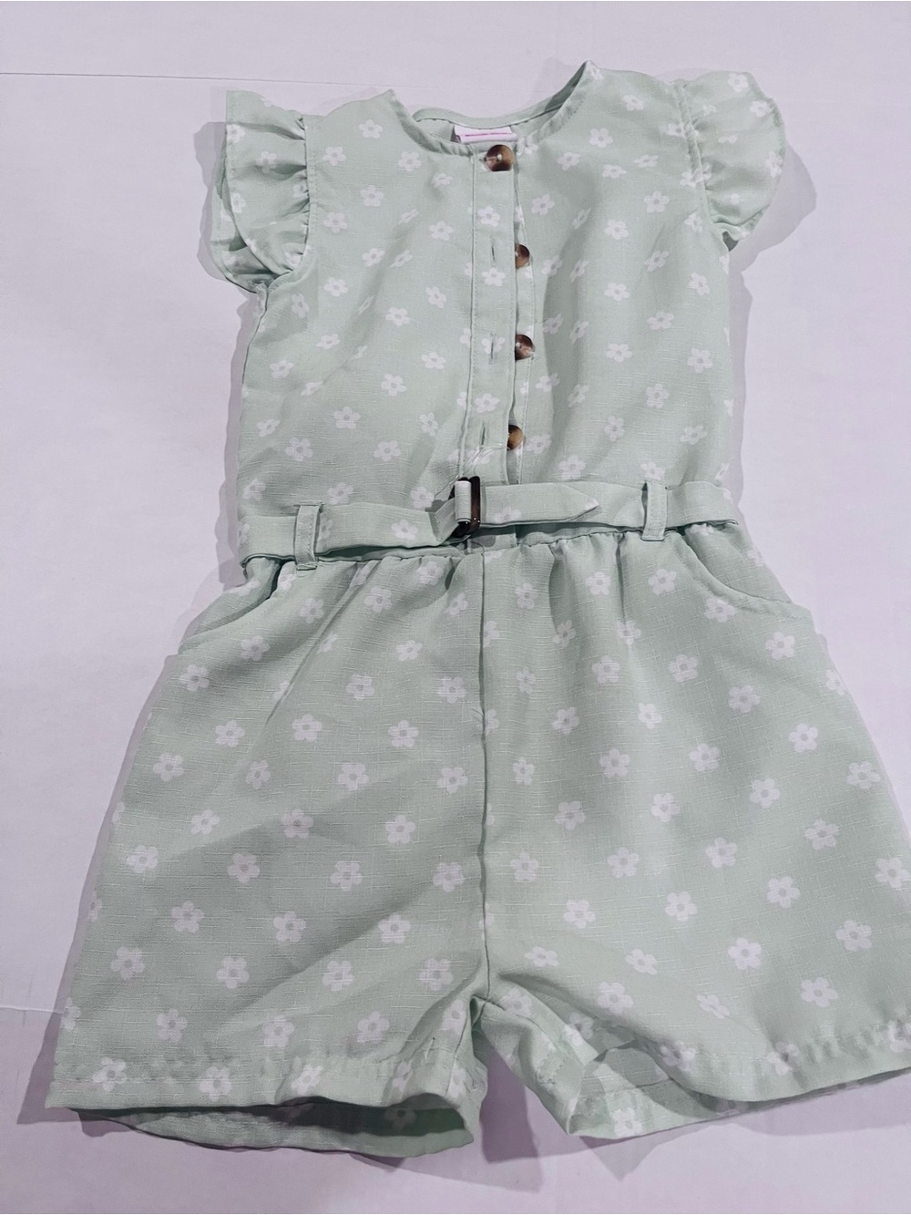Little Lass Mint Green Floral Top with Button Placket Girl 6X